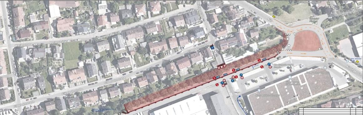 Planskizze zum Sperrungsbereich der Karlstraße/Nürtinger Straße