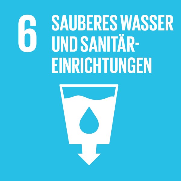 Auf dem Logo ist ein Wassereimer abgebildet. Der Hintergrund ist hellblau und auf dem Logo steht in weisser Schrift "Sauberes Wasser und Sanitäreinrichtungen".